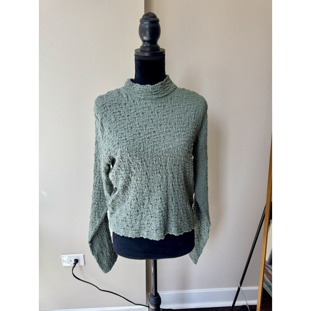 A New Day Green Textured Stretch Long Sleeve Mock Neck Top Size Large